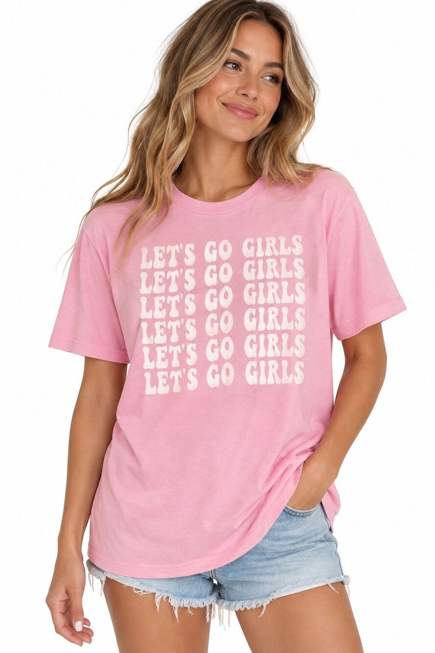 Bella + Canvas Let’s Go Girls Pink Retro Graphic T-Shirt Size Medium